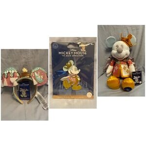 NEW Disney Mickey Main Attraction Carousel 7/12 Plush Pin & Ears SET